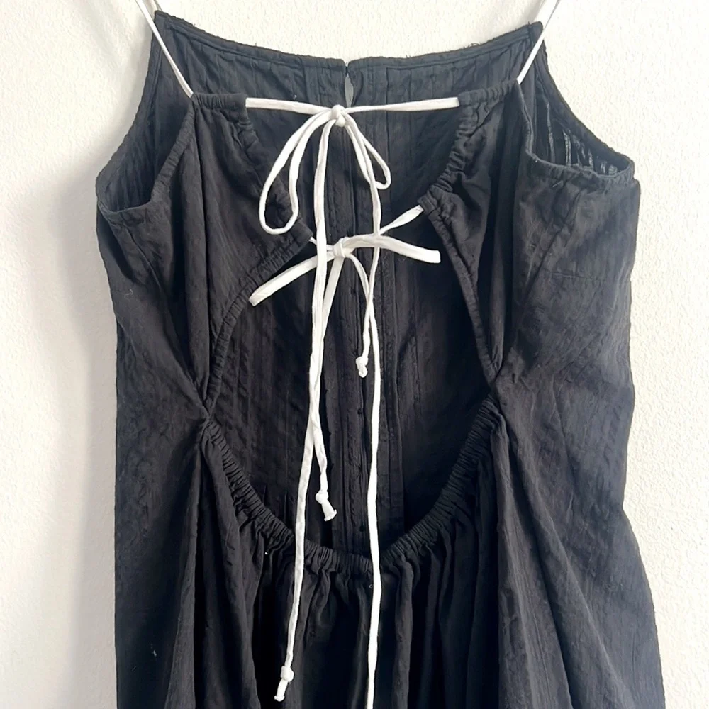 Free People Tate Tunic Black Mini Dress Open Back Lace Up NWOT